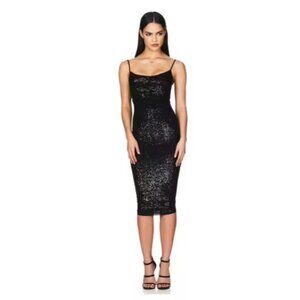 Nookie Lovers Midi Dress Black Sequin Dress XS Extra Small NEW